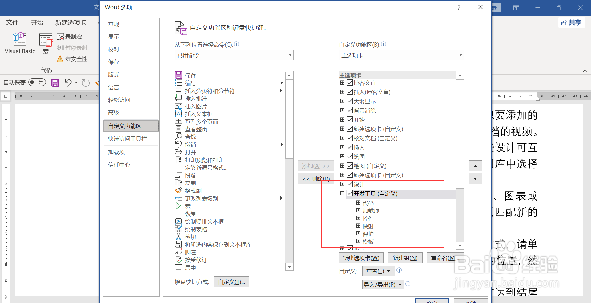 word2010开发工具选项卡