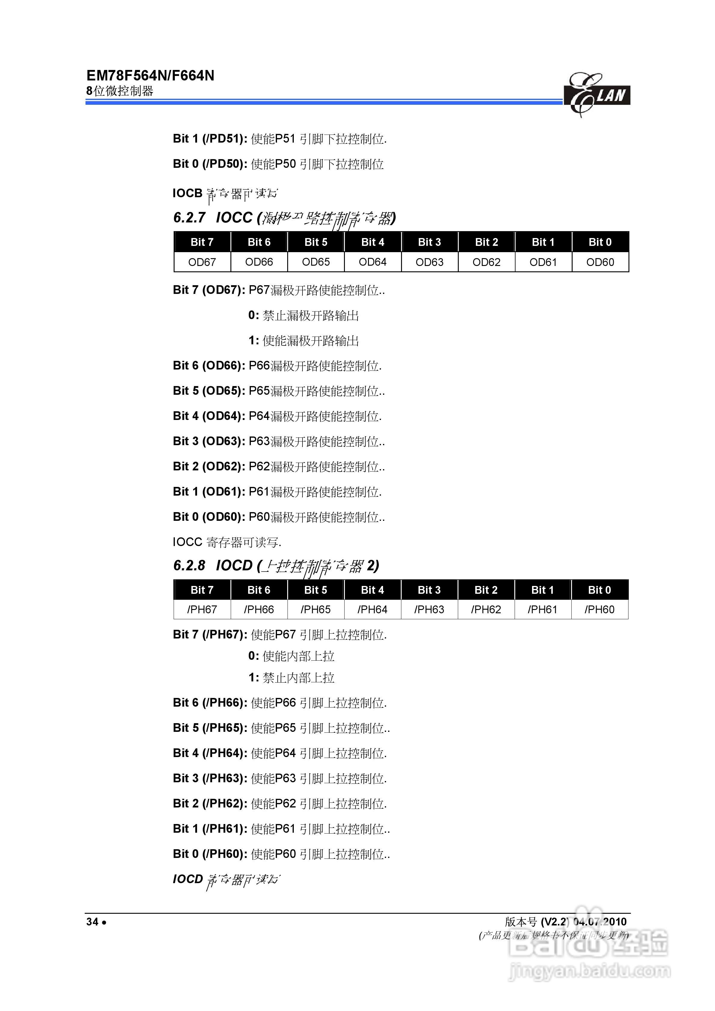 EM78F564N/F664N 8位微控制器说明书:[5]