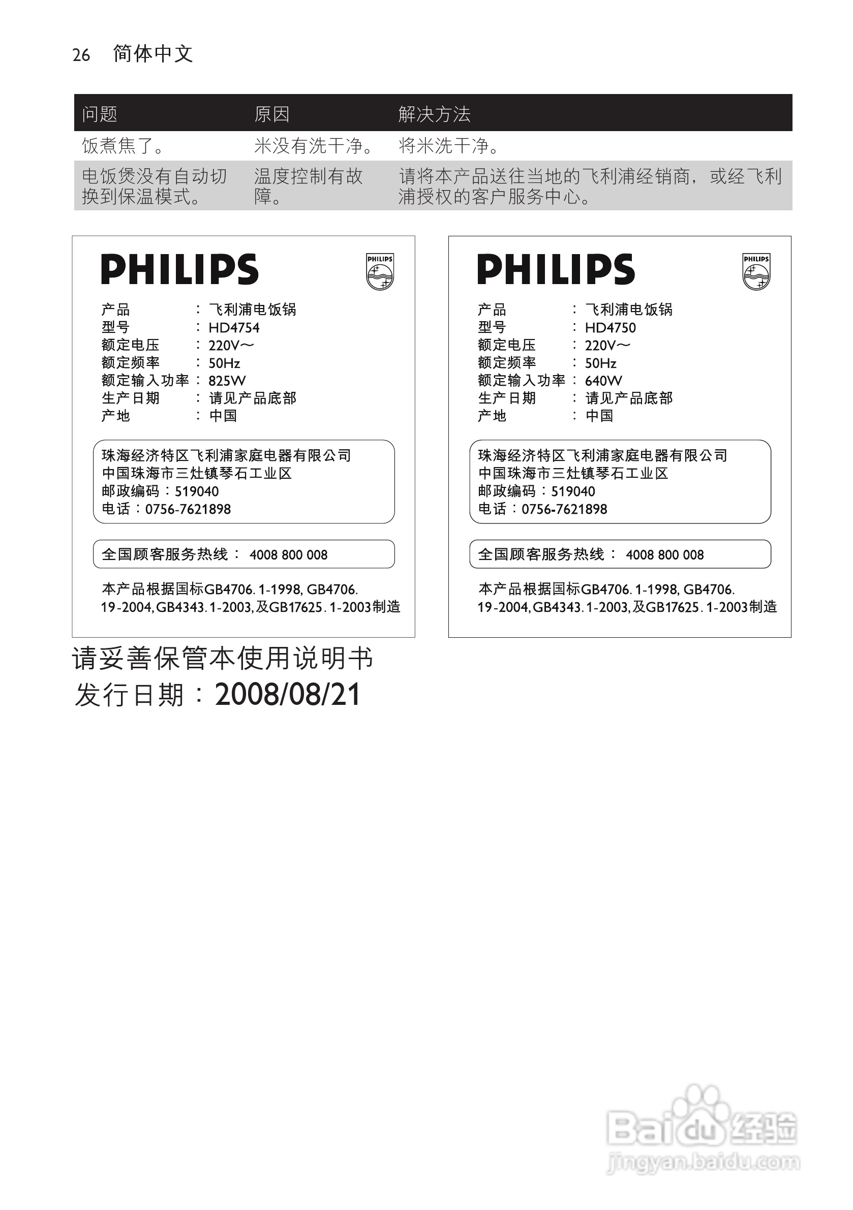PHILIPS HD4754/HD4750电饭煲使用说明书:[2]