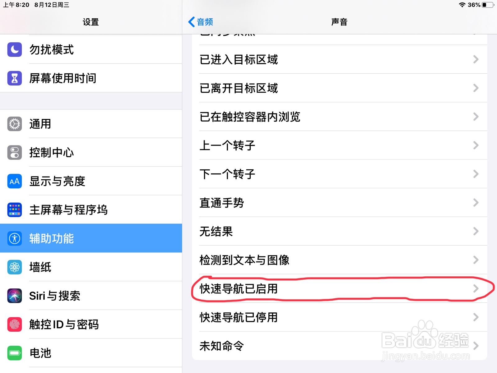 iPad怎么在旁白设置快速导航已启用的预览