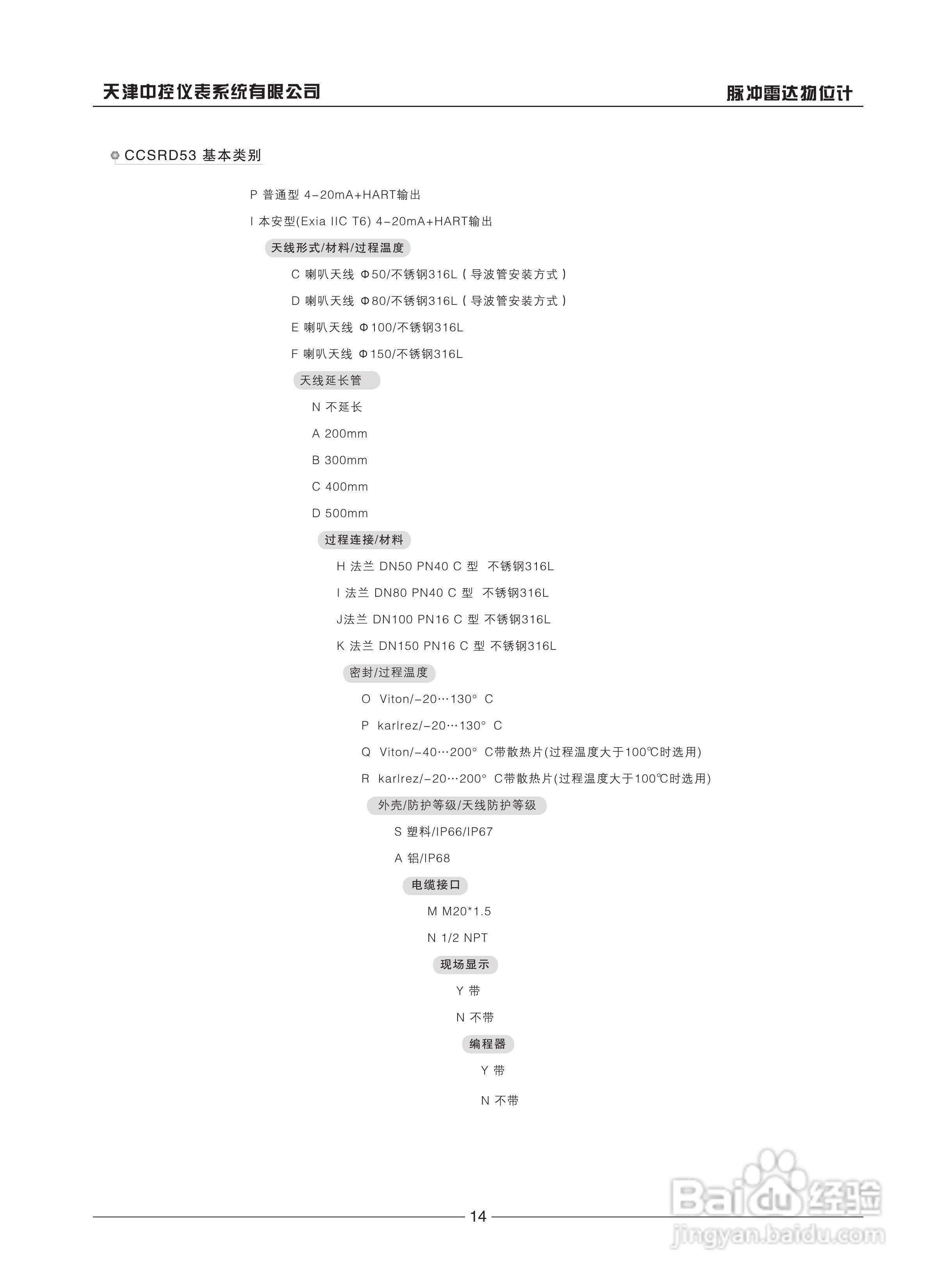 天津中控CCSRD51 脉冲雷达物位计说明书