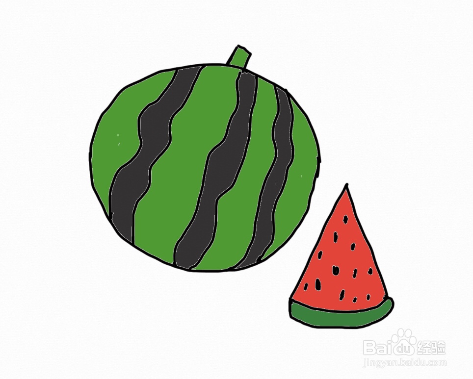怎么画彩色简笔画水果西瓜?