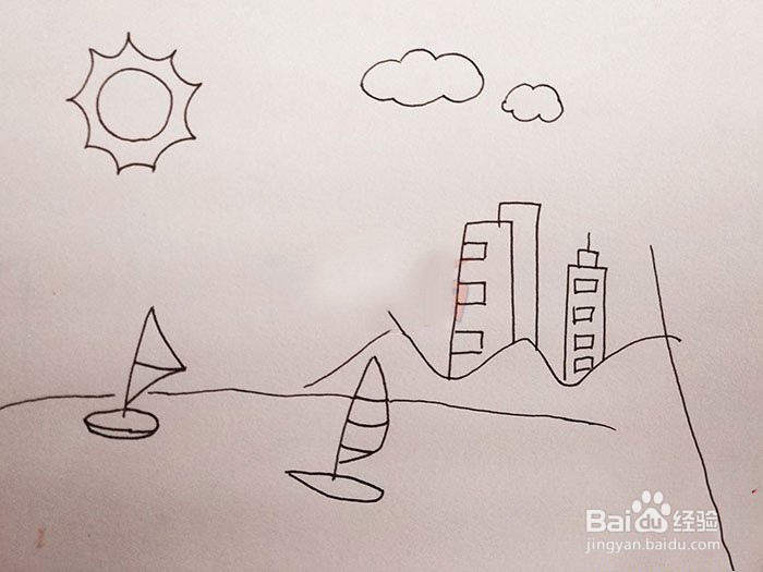 海边风景图片简笔画
