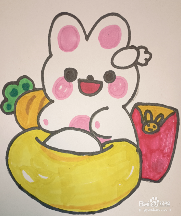 元旦的小兔子怎么画