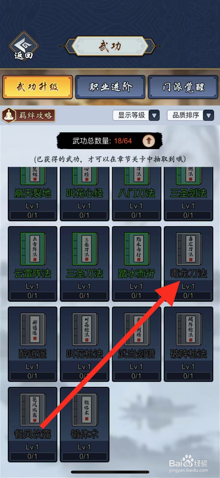 剑侠风云如何查看武功毒龙刀法？