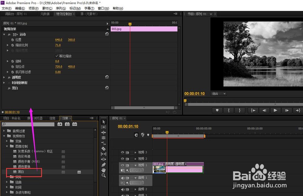 pr里怎么把图片变成黑白