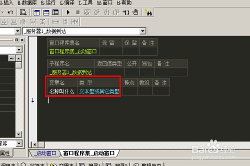 易语言服务器下如何定义变量名和类型