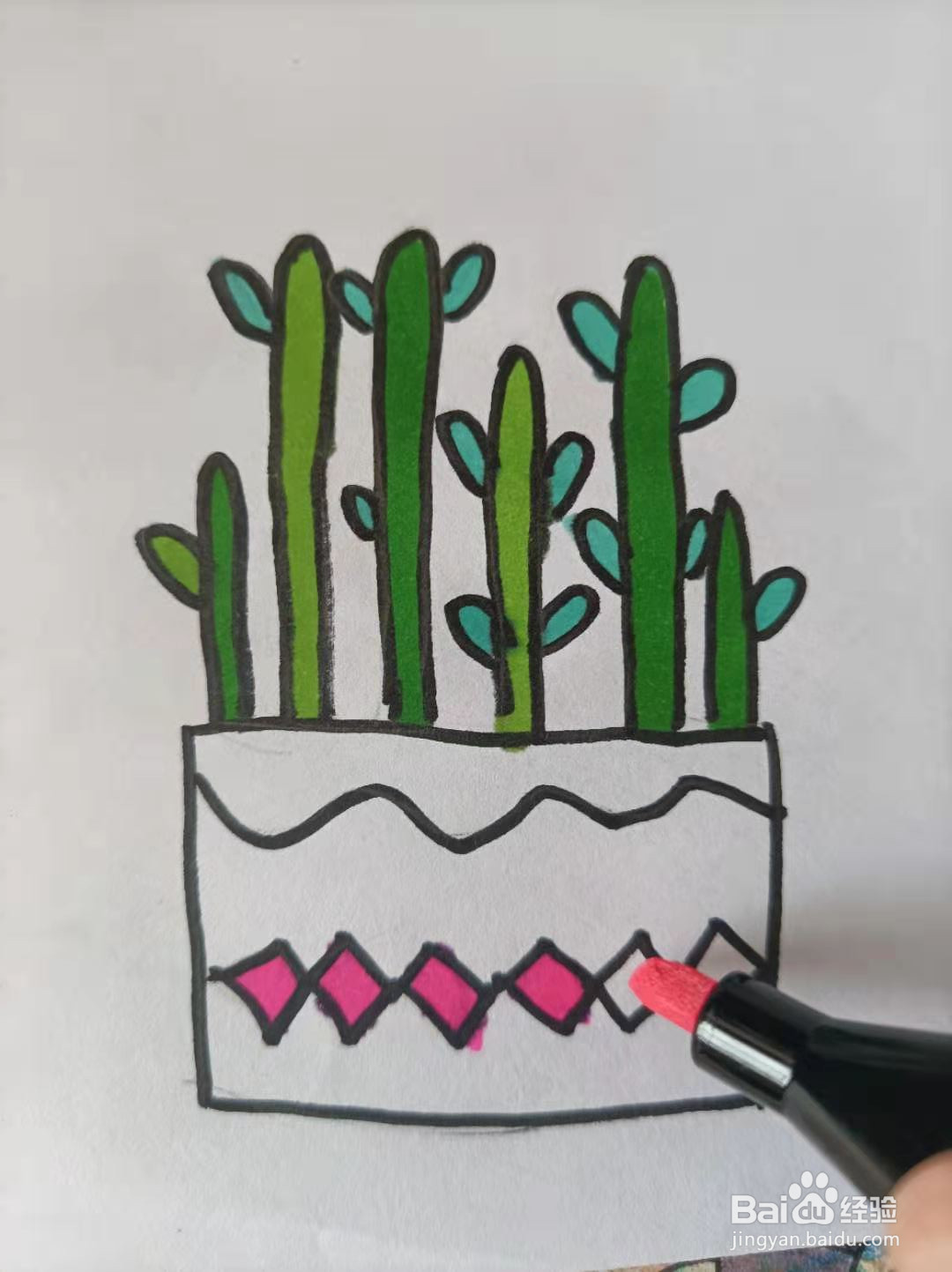 简单画绿色植物小盆栽？