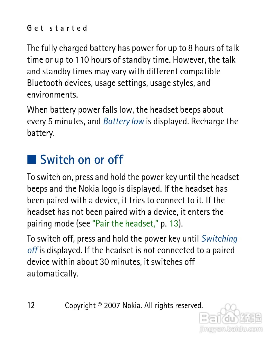 诺基亚 BH-902蓝牙耳机中文使用手册:[2]