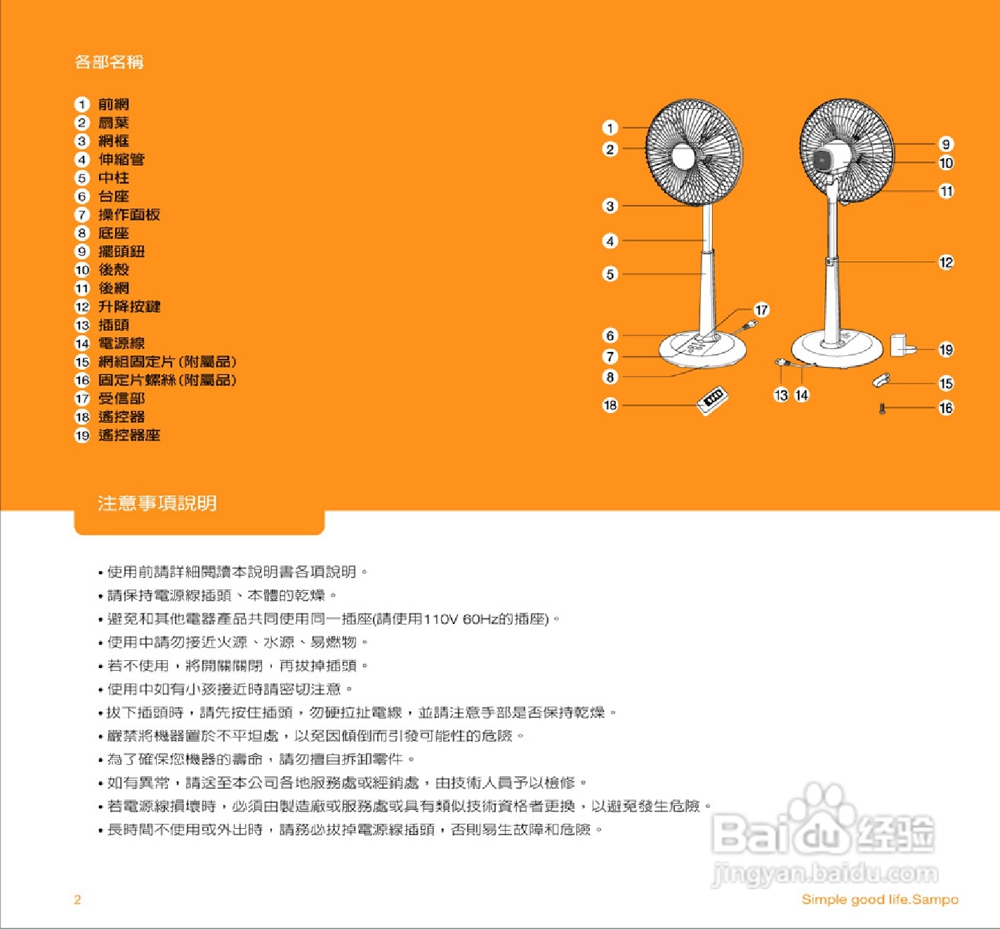 声宝SK-FH12R型遥控立扇说明书