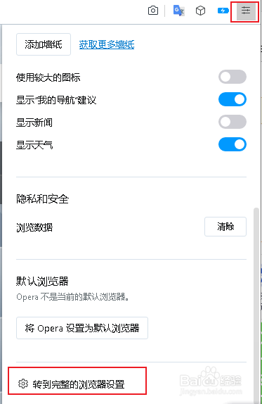 Opera 浏览器允许网站所有 Cookie
