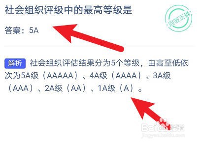 社会组织评级中的最高等级是蚂蚁庄园