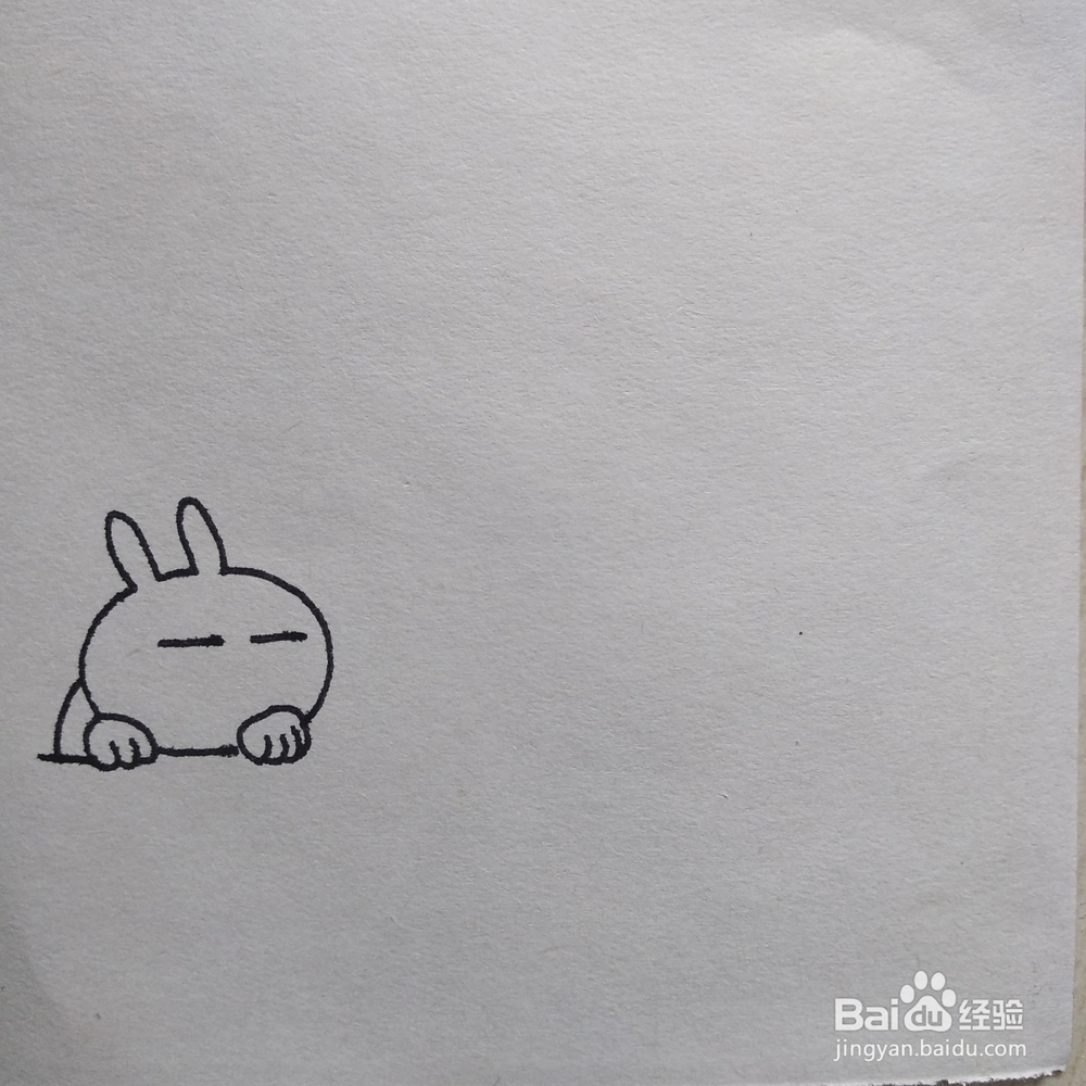 怎么画很火的表情包兔斯基合影卡通简笔画？