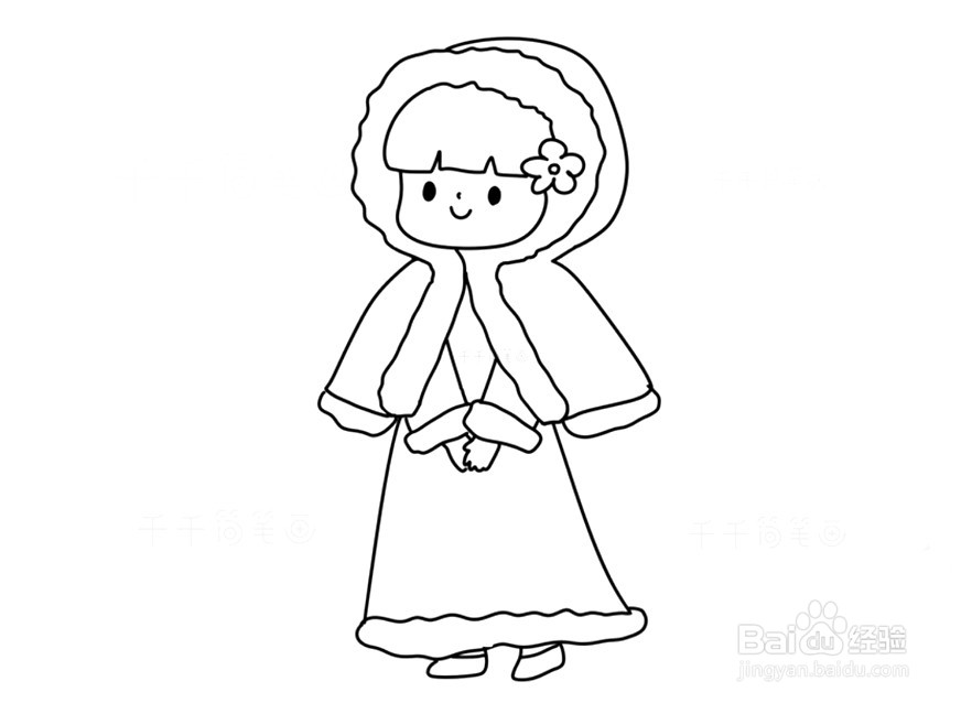 披斗篷小公主的简笔画 分步画法
