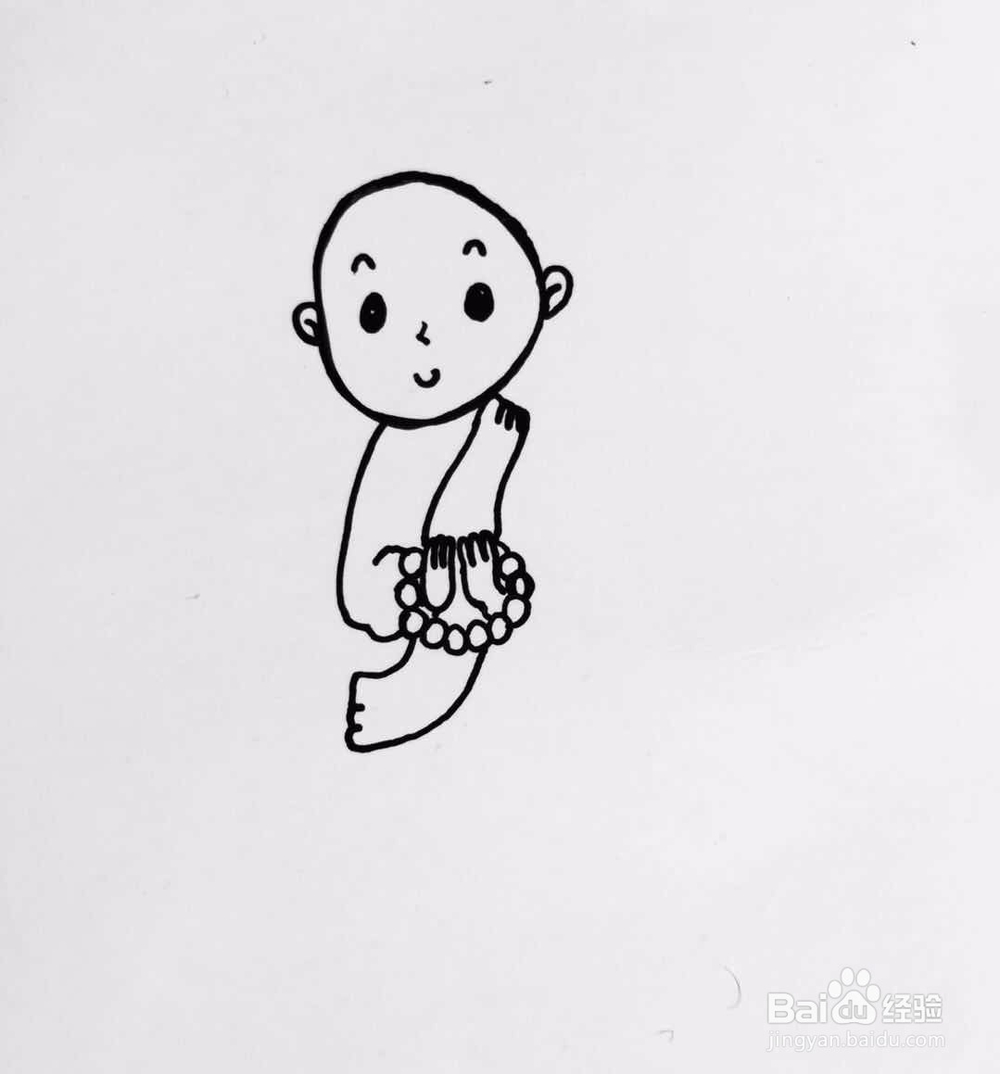 茉莉水彩手绘之踱步的小和尚