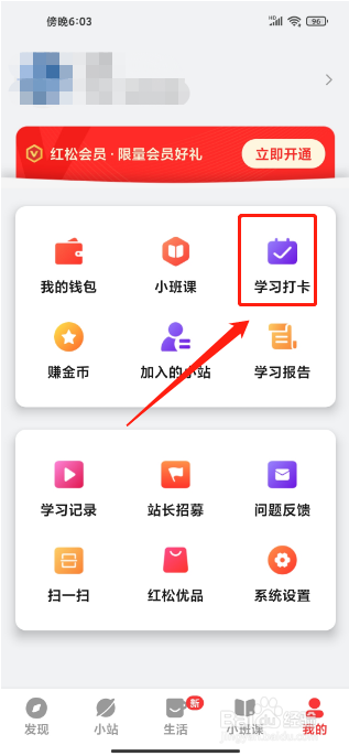 红松极速版APP怎么进行学习打卡