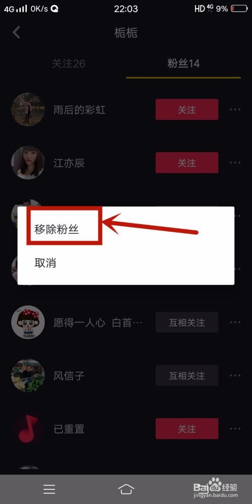 如圖,點擊本頁面跳出的 移除粉絲.