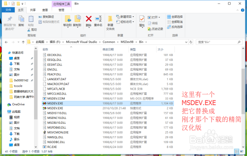 找到這個路徑common\msdev98\bin bin文件夾下會有很多文件,不要管