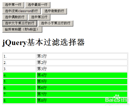 jQuery基本过滤选择器实例