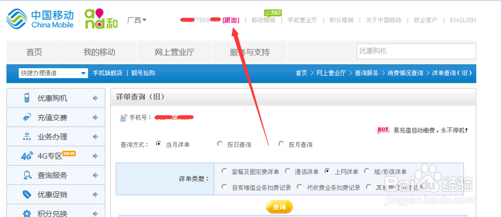 移动怎么查看通话详细单