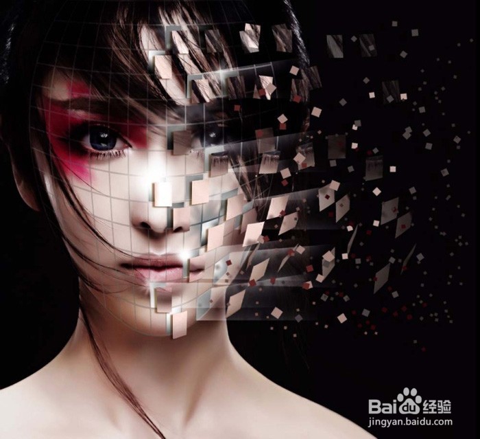 PS给美女脸部加上创意的剥落格子碎片