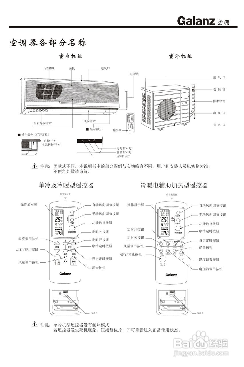 Galanz格兰仕KF-45GW/G1分体挂壁式房间空调器使用安装