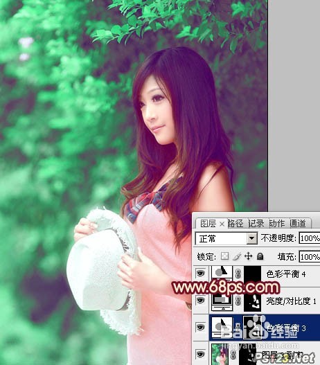 怎样用PS调出树林美女图片甜美的青绿色