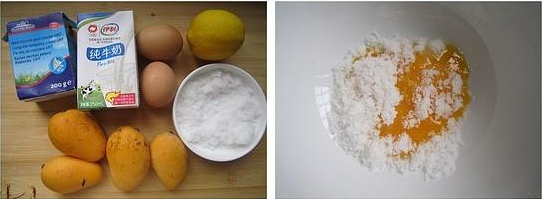 2,将蛋黄入打蛋盆,加入40克白糖和一小勺柠檬汁.