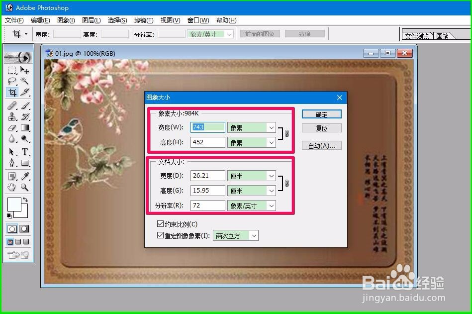 photoshop如何查看图片中部份图片的像素大小