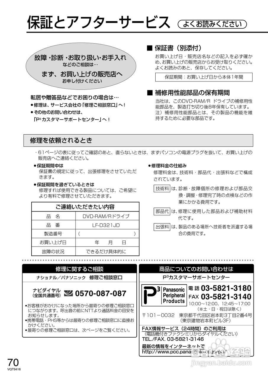 Panasonic LF-D321JD DVD-RAM驱动器说明书:[7]