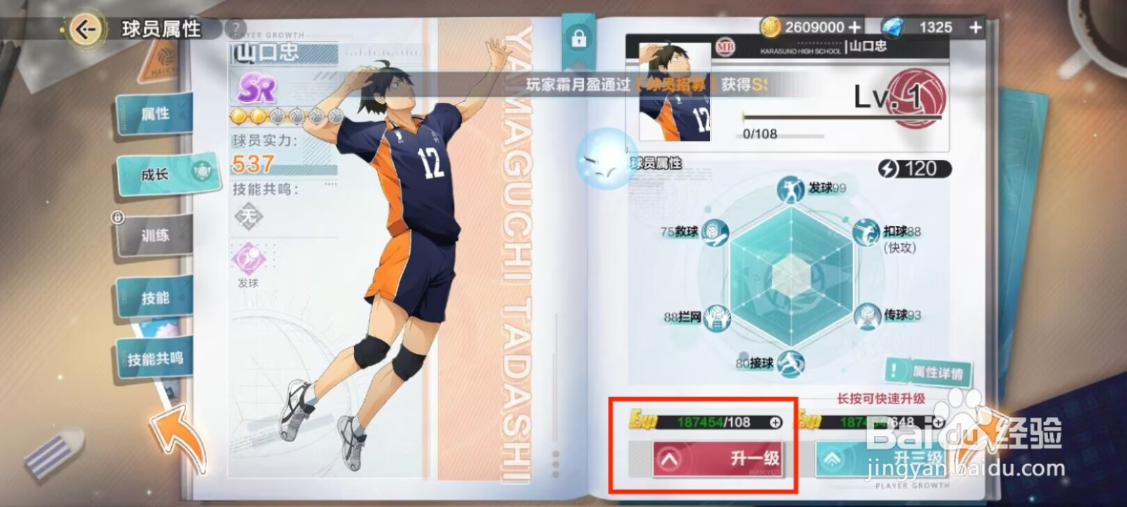 排球少年新的征程如何提升山口忠等级？