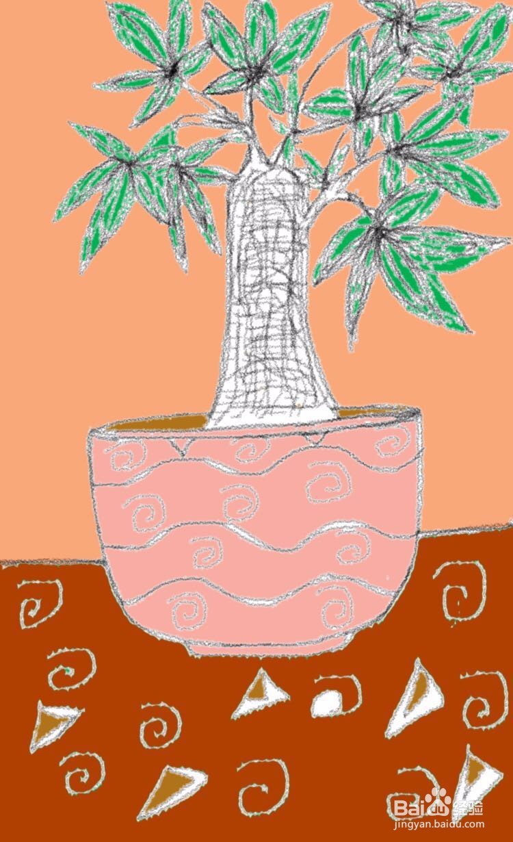茉莉水彩手绘之发财树