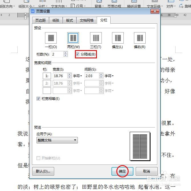 wps文档中如何分栏并设置分隔线