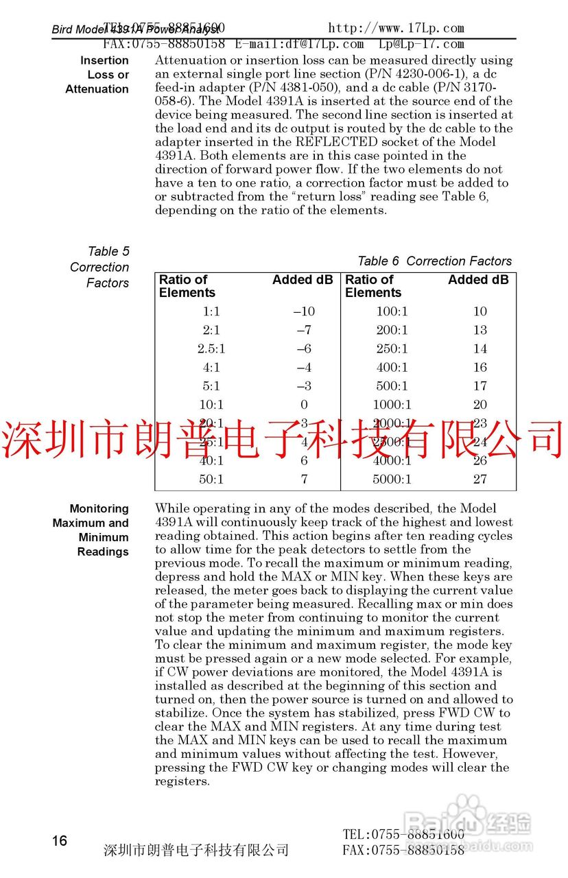 BIRD4391A鸟牌功率计使用手册:[3]