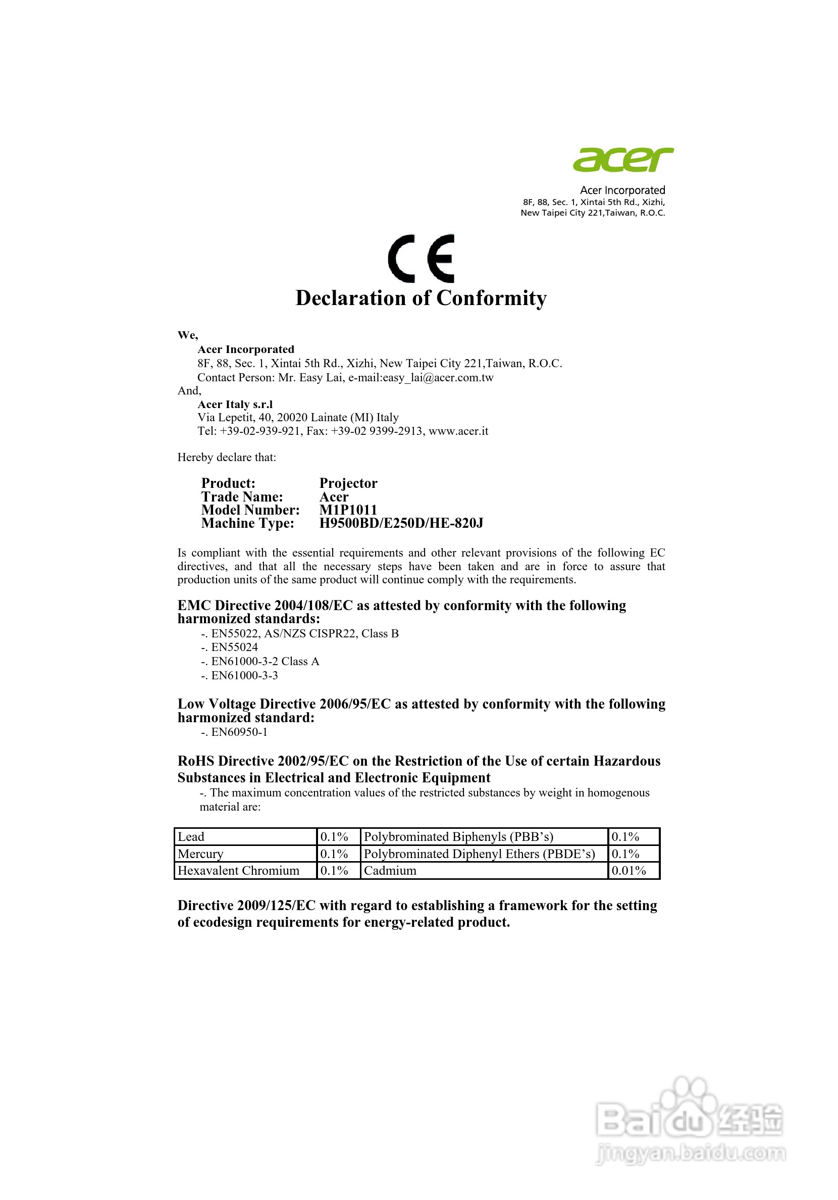 Acer H9500BD投影机使用说明书:[6]