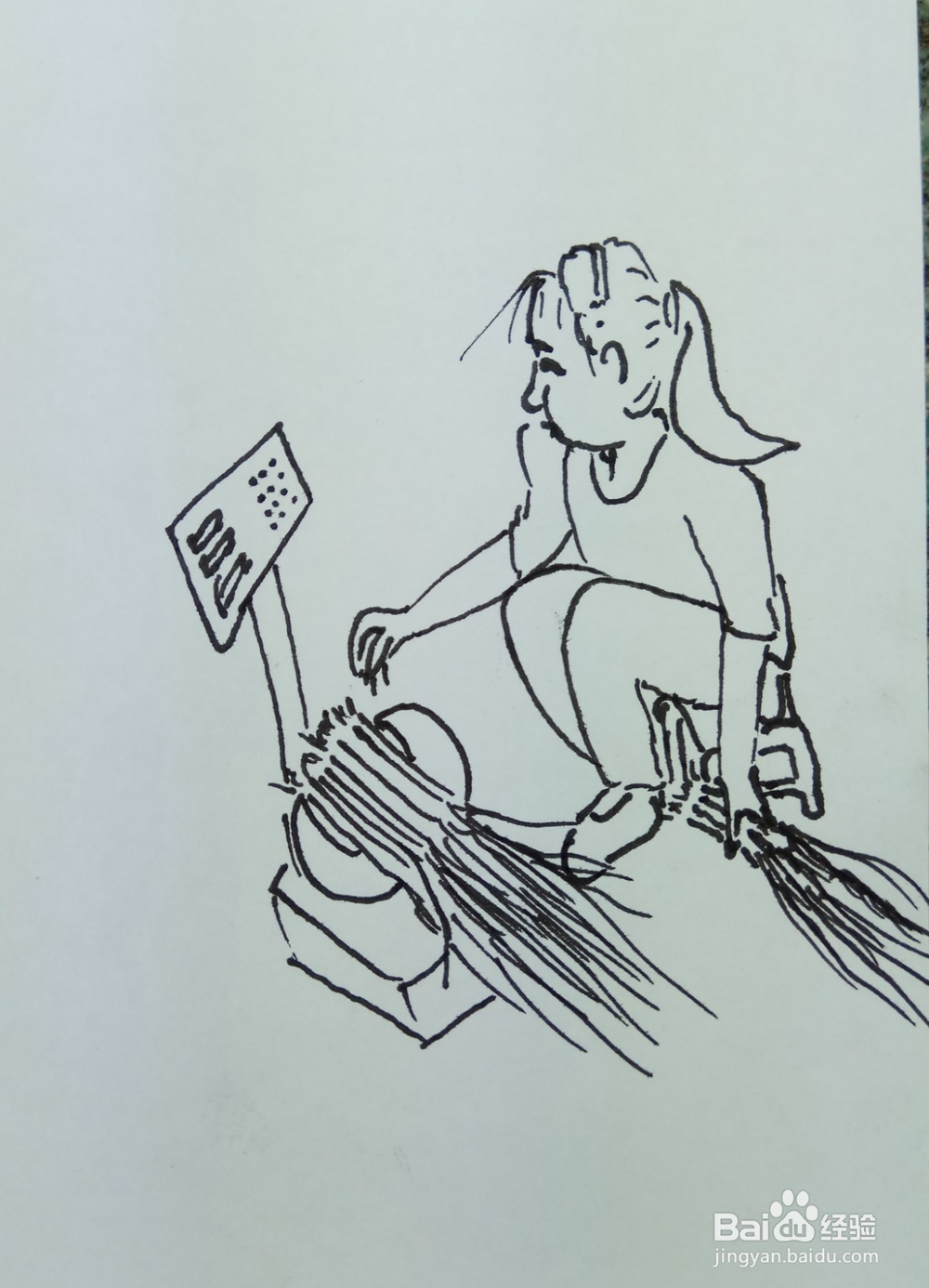 怎样画简笔画“小女孩学称葱”?