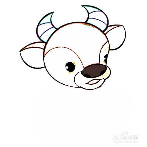 然后画出生肖牛的耳朵和犄角.