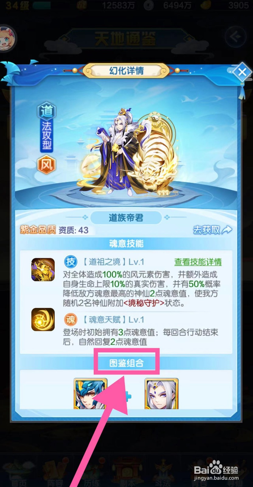 道友请留步怎么查看道族帝君的图鉴组合