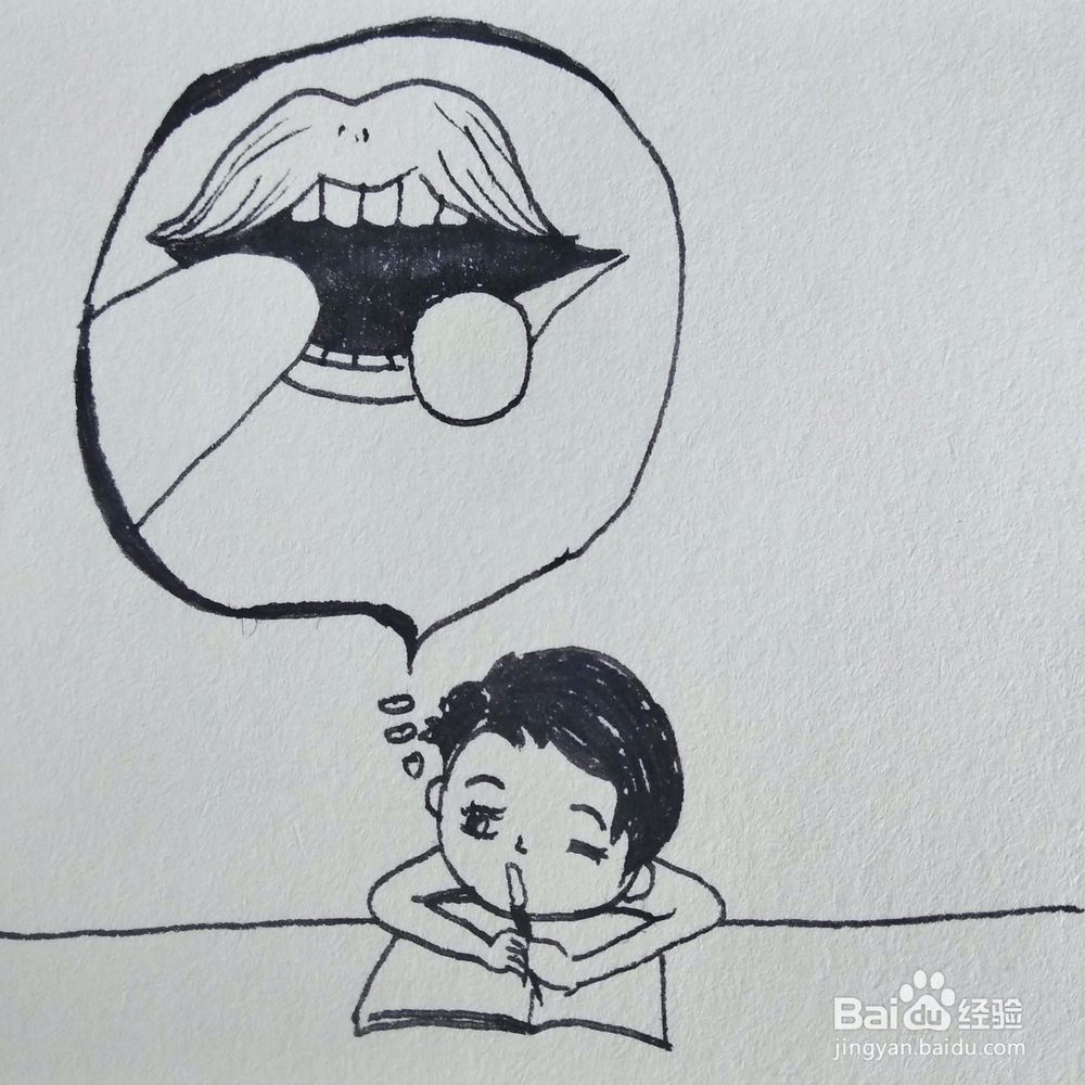 如何画一个在写作业时胡思乱想的男孩创意画？