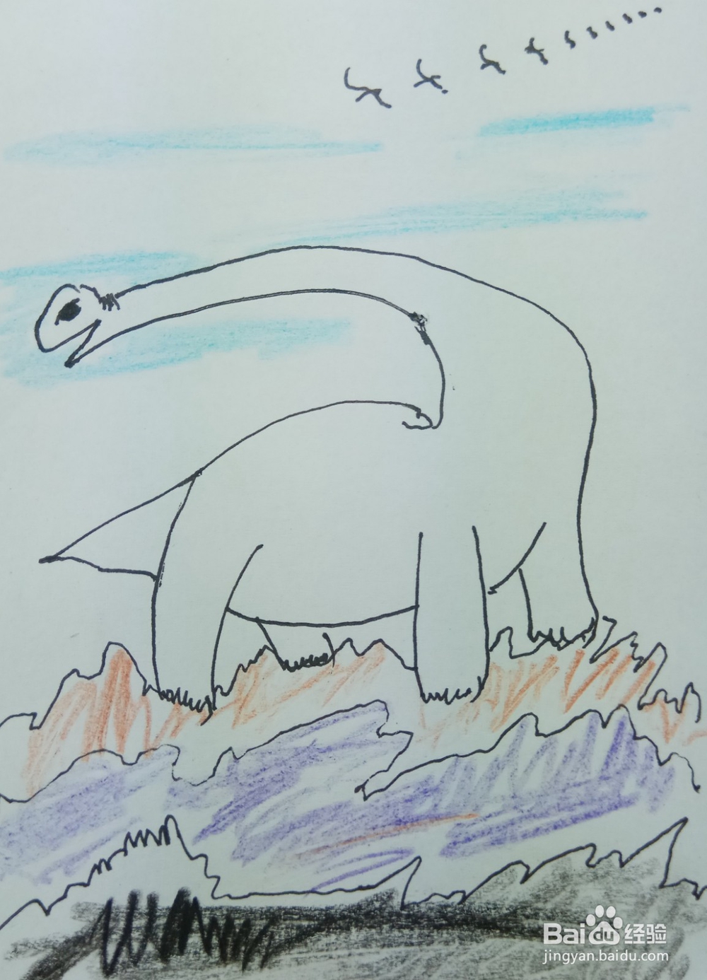 怎样画简笔画回头张望的恐龙?