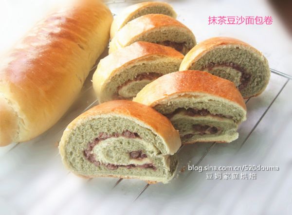 抹茶豆沙面包卷