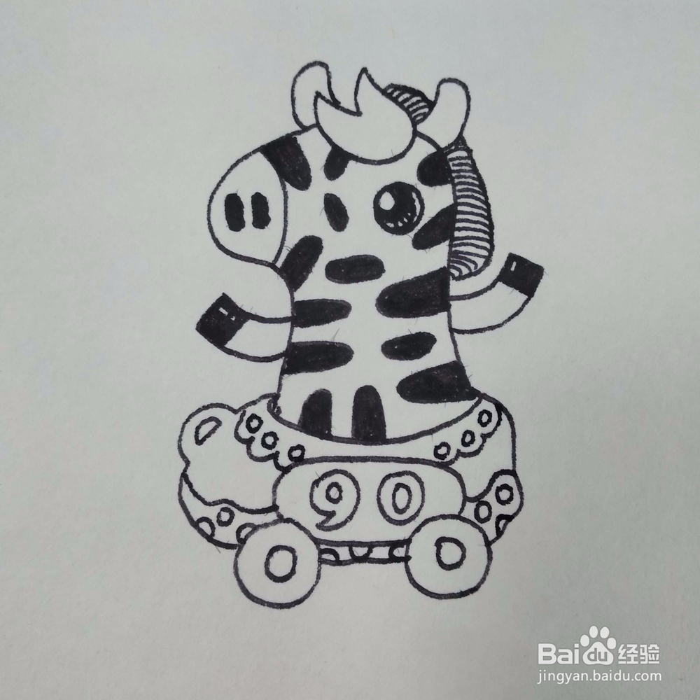 如何画开车的斑马卡通儿童简笔画