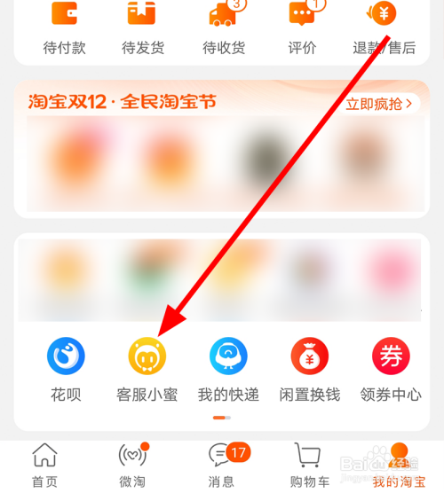 进入我的淘宝页面后,点击客服小蜜的选项