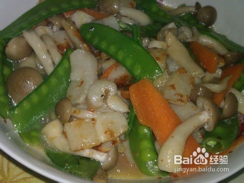 香煎干贝拌炒菇菇豌豆