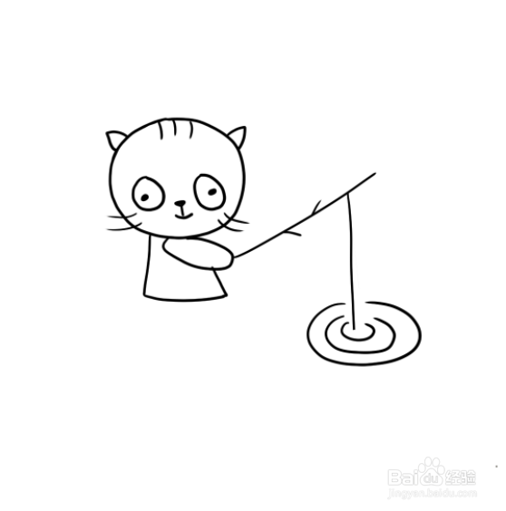 钓鱼的小猫咪简笔画
