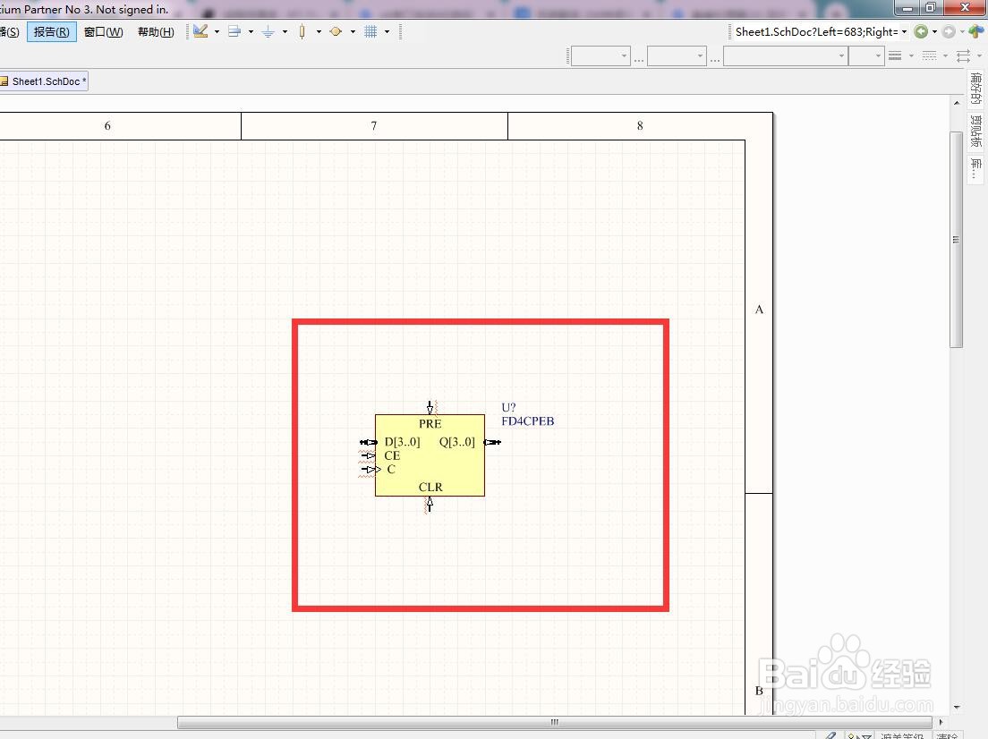 如何在AD中放置4位预置清除使能总线D型触发器？