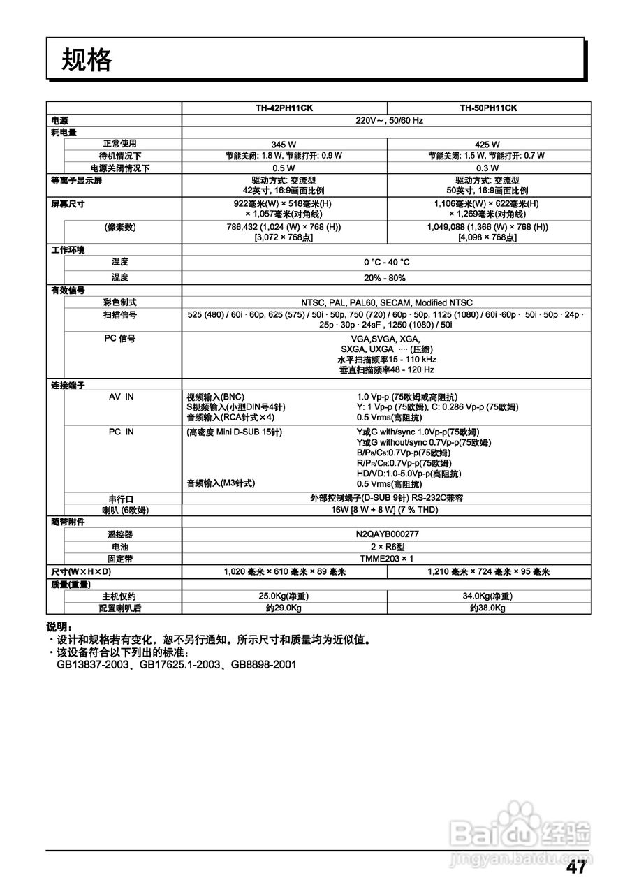 松下等离子电视机TH-50PH11CK型说明书:[5]