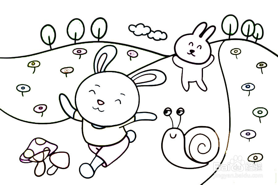 小兔子和蜗牛赛跑的简笔画