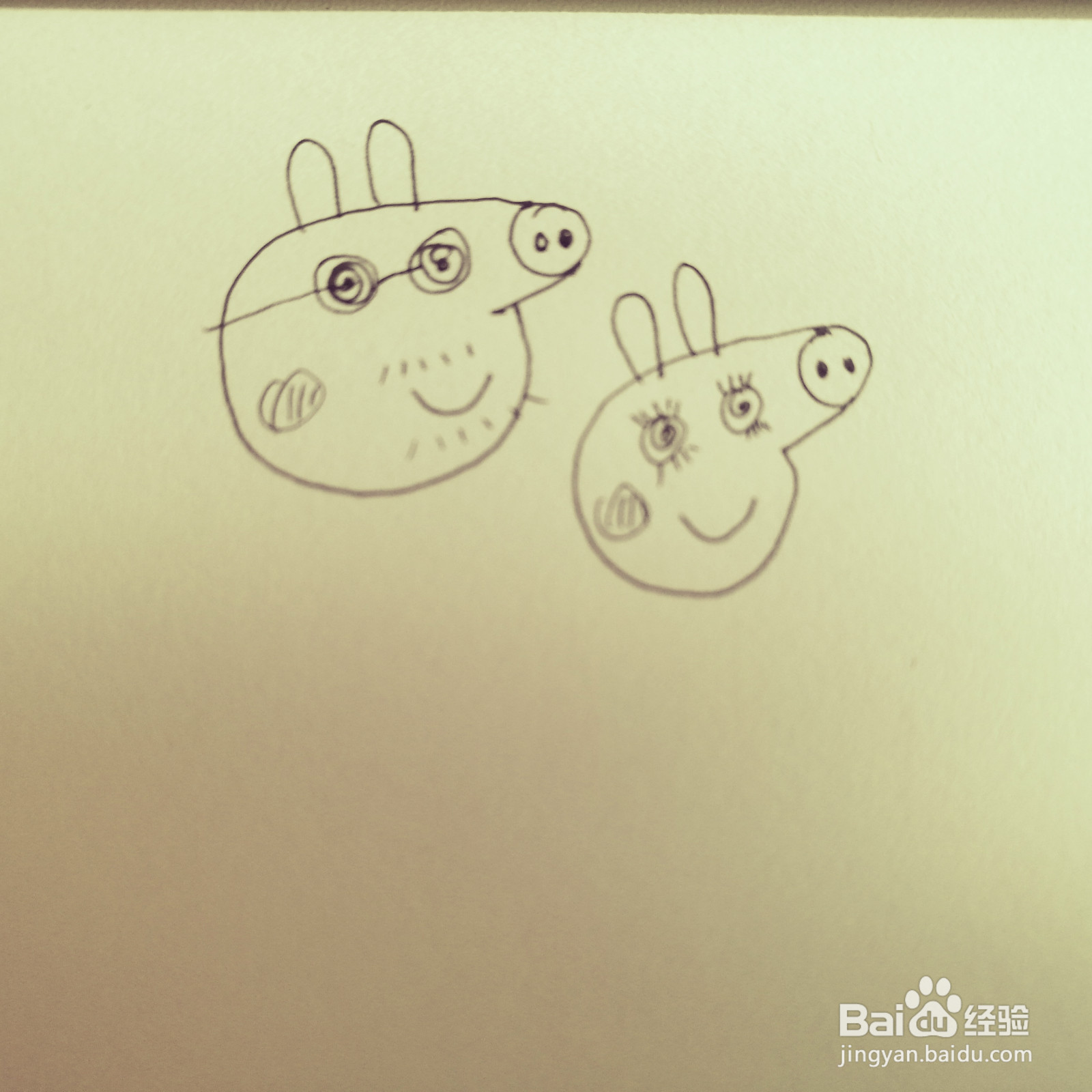 如何来画恩爱的佩奇爸爸和佩奇妈妈简笔画