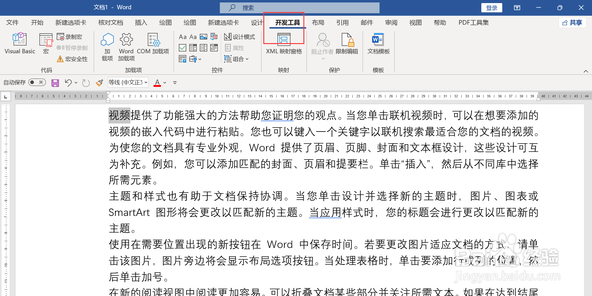 word2010开发工具选项卡